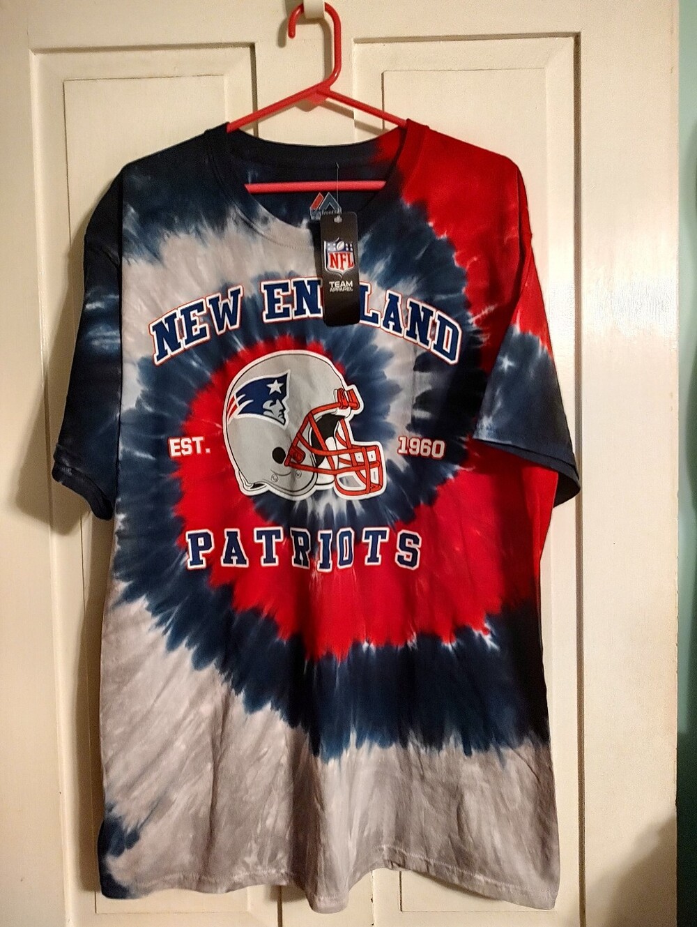 Majestic New England Patriots NFL Tie-Dye Shirt Red/Navy/White Size XL Licensed